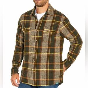 Men's Olive & Brown Plaid Flannel Shirt Jacket